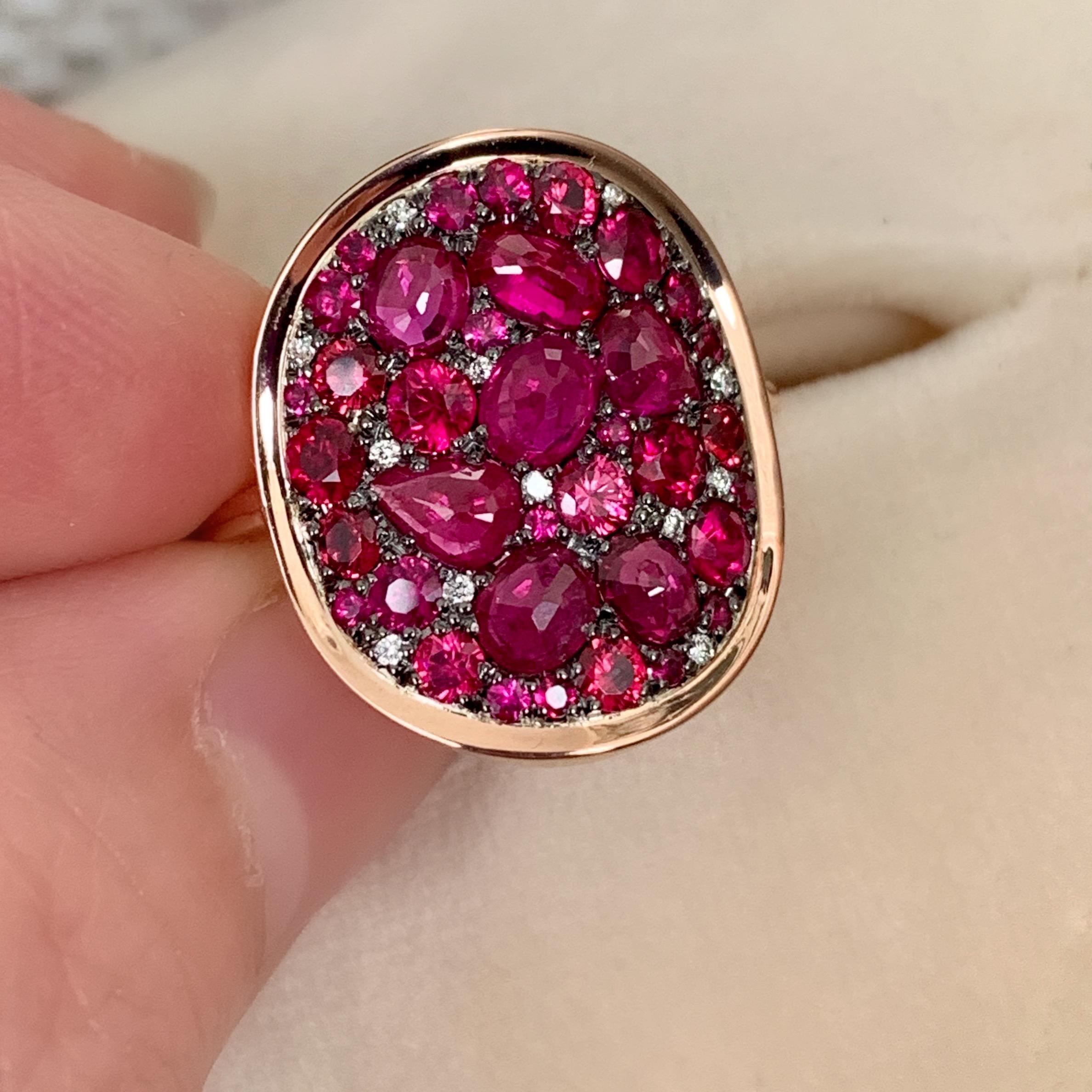 Pigeon's Blood Red Ruby, Red Spinel and Diamond Pave Ring 2