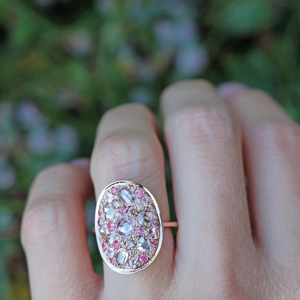 Joke Quick Pink Diamond Unheated Pink Sapphire Intense Pink Spinel Mosaic Ring 3