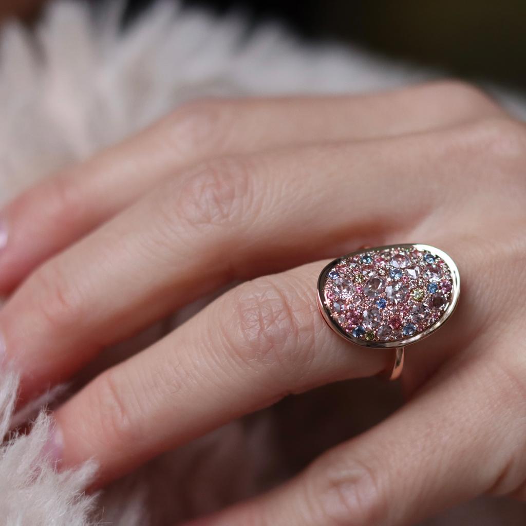 Joke Quick Pink Diamond Unheated Sapphire Pink Spinel Green Diamond Mosaic Ring 5