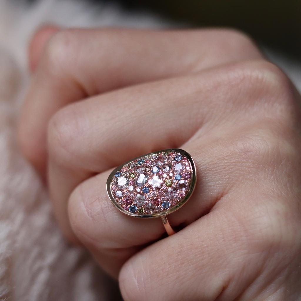 Joke Quick Pink Diamond Unheated Sapphire Pink Spinel Green Diamond Mosaic Ring 6