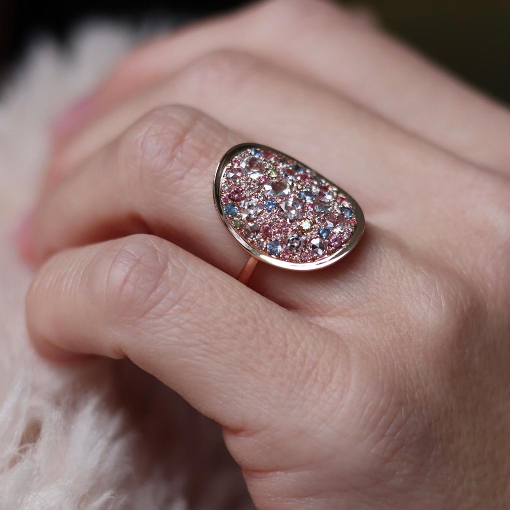Joke Quick Pink Diamond Unheated Sapphire Pink Spinel Green Diamond Mosaic Ring 7