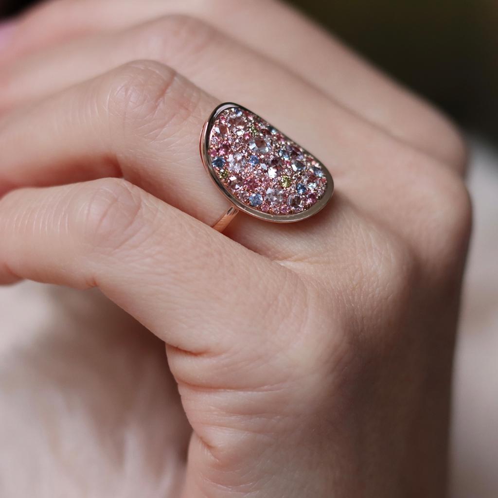 Joke Quick Pink Diamond Unheated Sapphire Pink Spinel Green Diamond Mosaic Ring 8