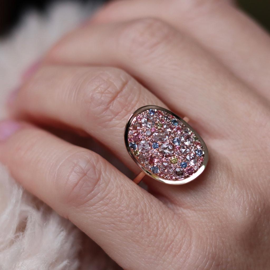Joke Quick Pink Diamond Unheated Sapphire Pink Spinel Green Diamond Mosaic Ring 10