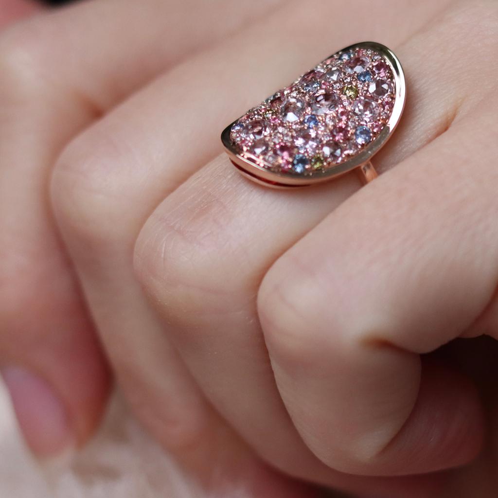 Joke Quick Pink Diamond Unheated Sapphire Pink Spinel Green Diamond Mosaic Ring 11