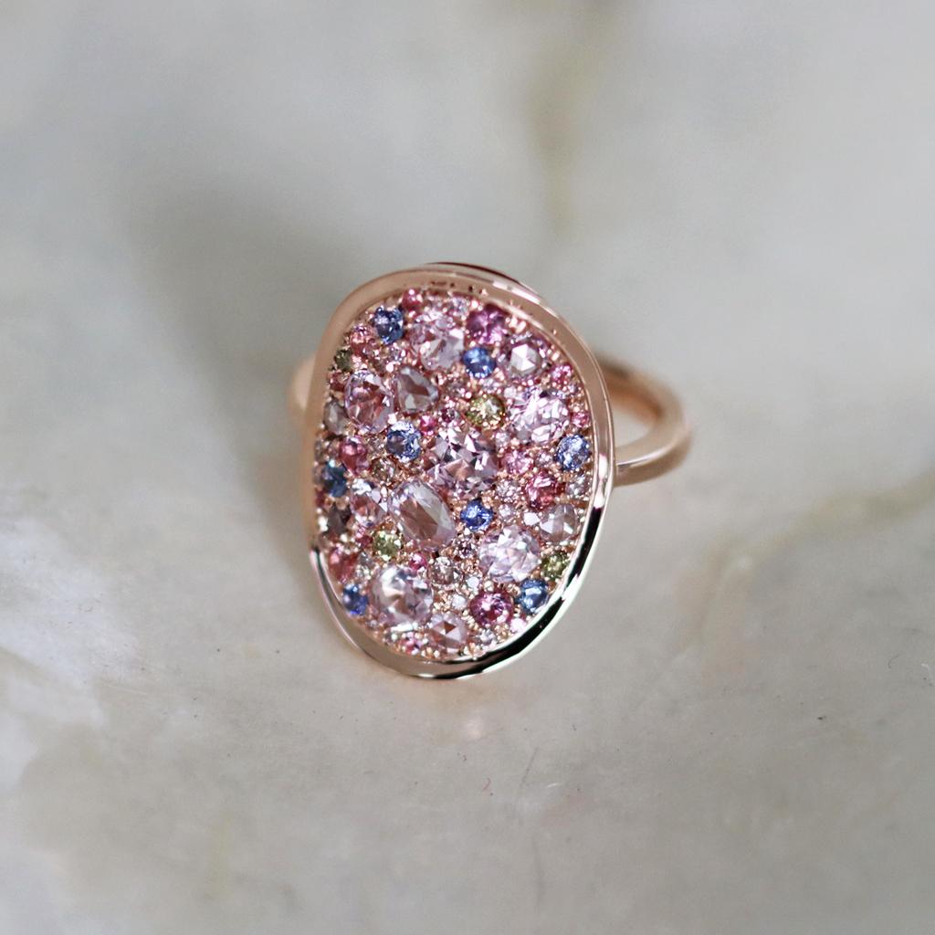 Joke Quick Pink Diamond Unheated Sapphire Pink Spinel Green Diamond Mosaic Ring 2