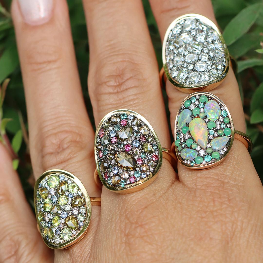 Joke Quick Rosenschliff Gelb Pink Diamond Weiß Diamant Chrysoberyll Blau Saphir Ring im Angebot 8