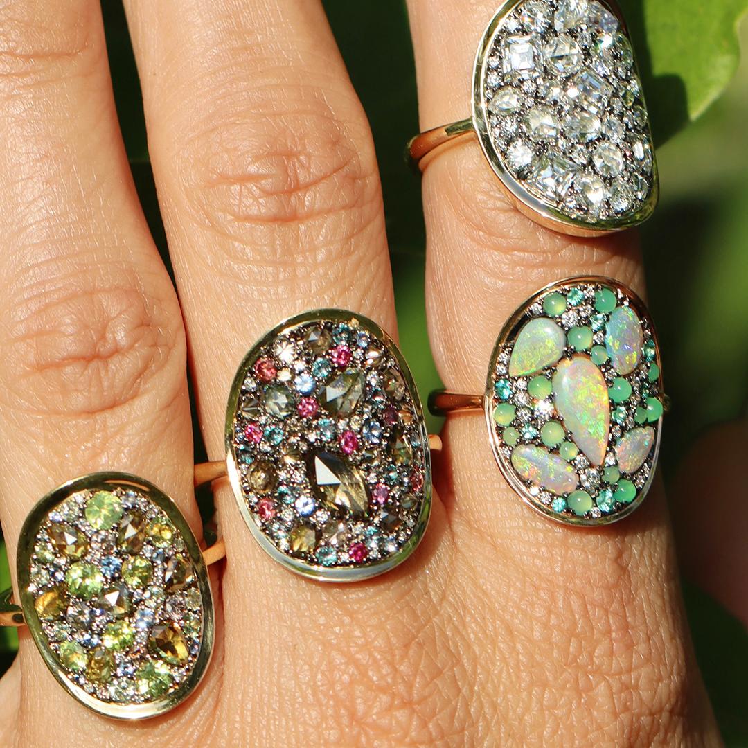 Joke Quick Rosenschliff Gelb Pink Diamond Weiß Diamant Chrysoberyll Blau Saphir Ring im Angebot 9