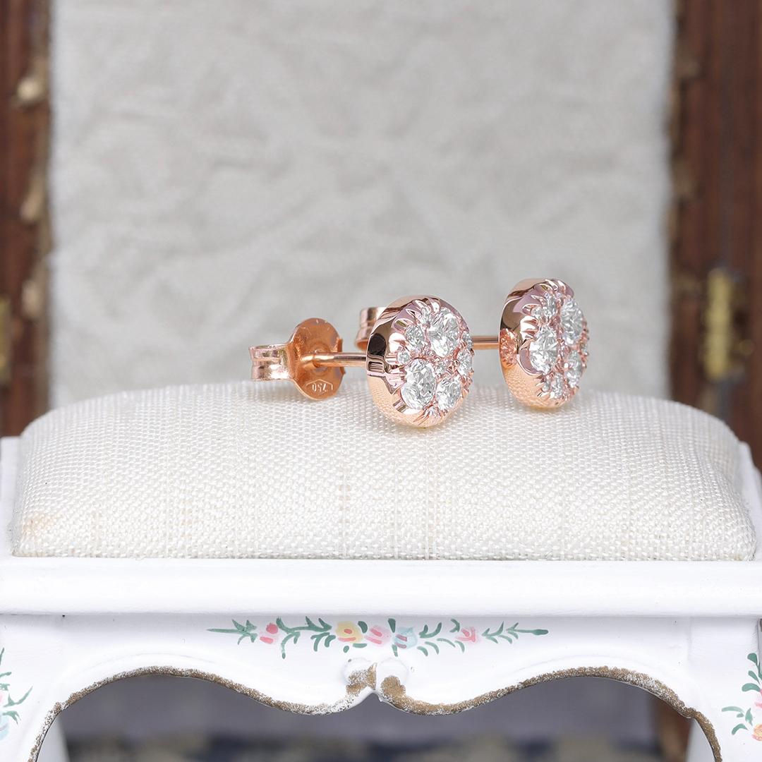 Contemporary Joke Quick Rose Gold 0.70 ct. Diamond Pave Stud Earrings For Sale
