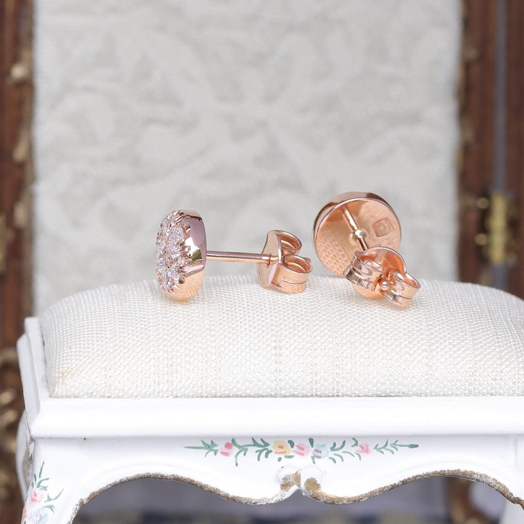 Women's or Men's Joke Quick Rose Gold 0.70 ct. Diamond Pave Stud Earrings For Sale