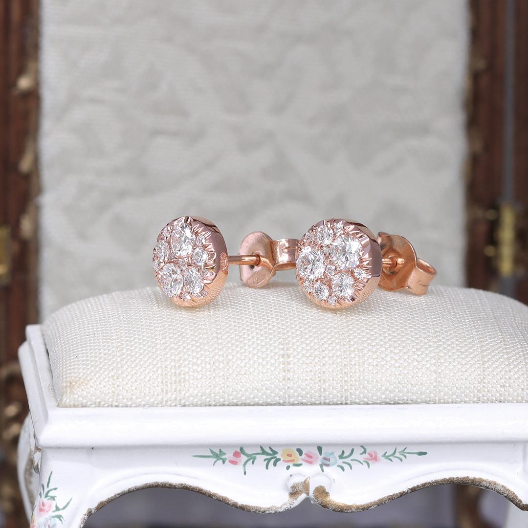 Joke Quick Rose Gold 0.70 ct. Diamond Pave Stud Earrings For Sale 1