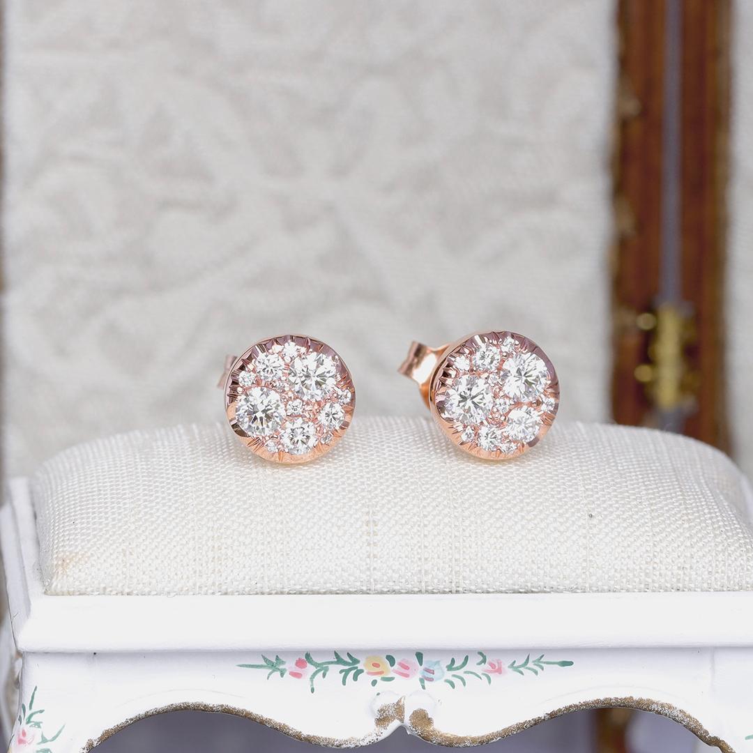 Joke Quick Rose Gold 0.70 ct. Diamond Pave Stud Earrings For Sale 2