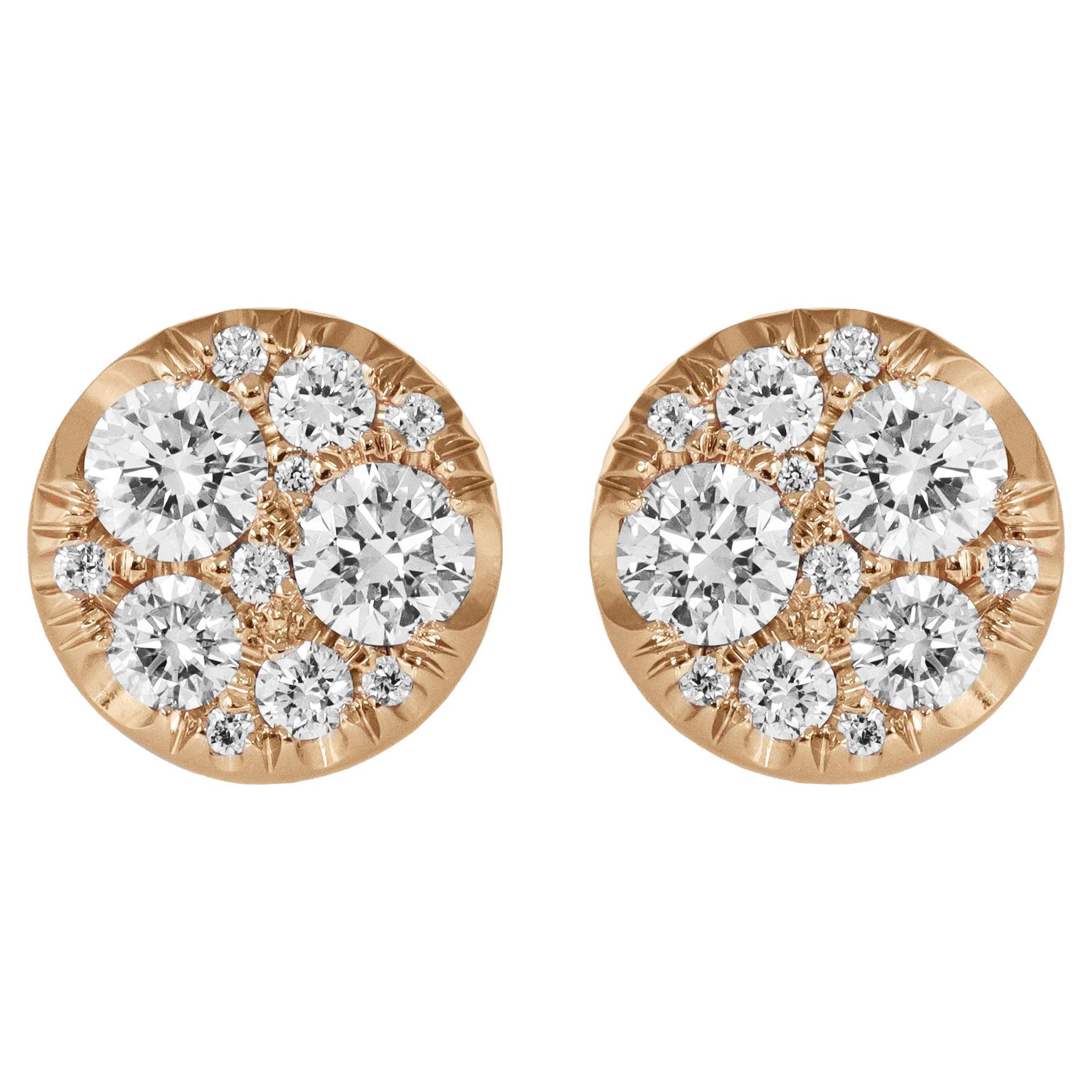 Joke Quick Rose Gold 0.70 ct. Diamond Pave Stud Earrings For Sale