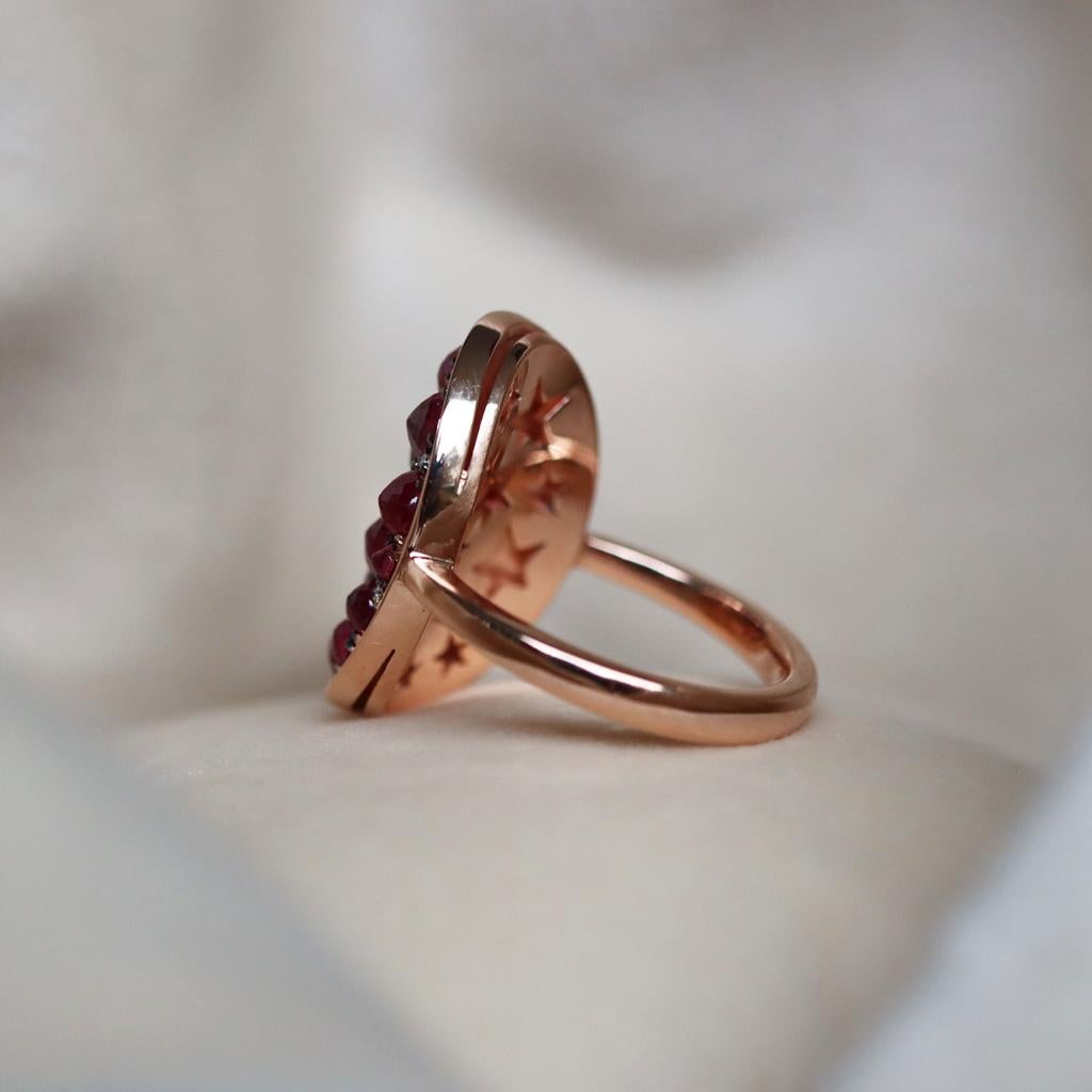 Art Nouveau Joke Quick Rose Gold 5.22 Ct. Burmese Ruby & Diamond Mosaic Ring