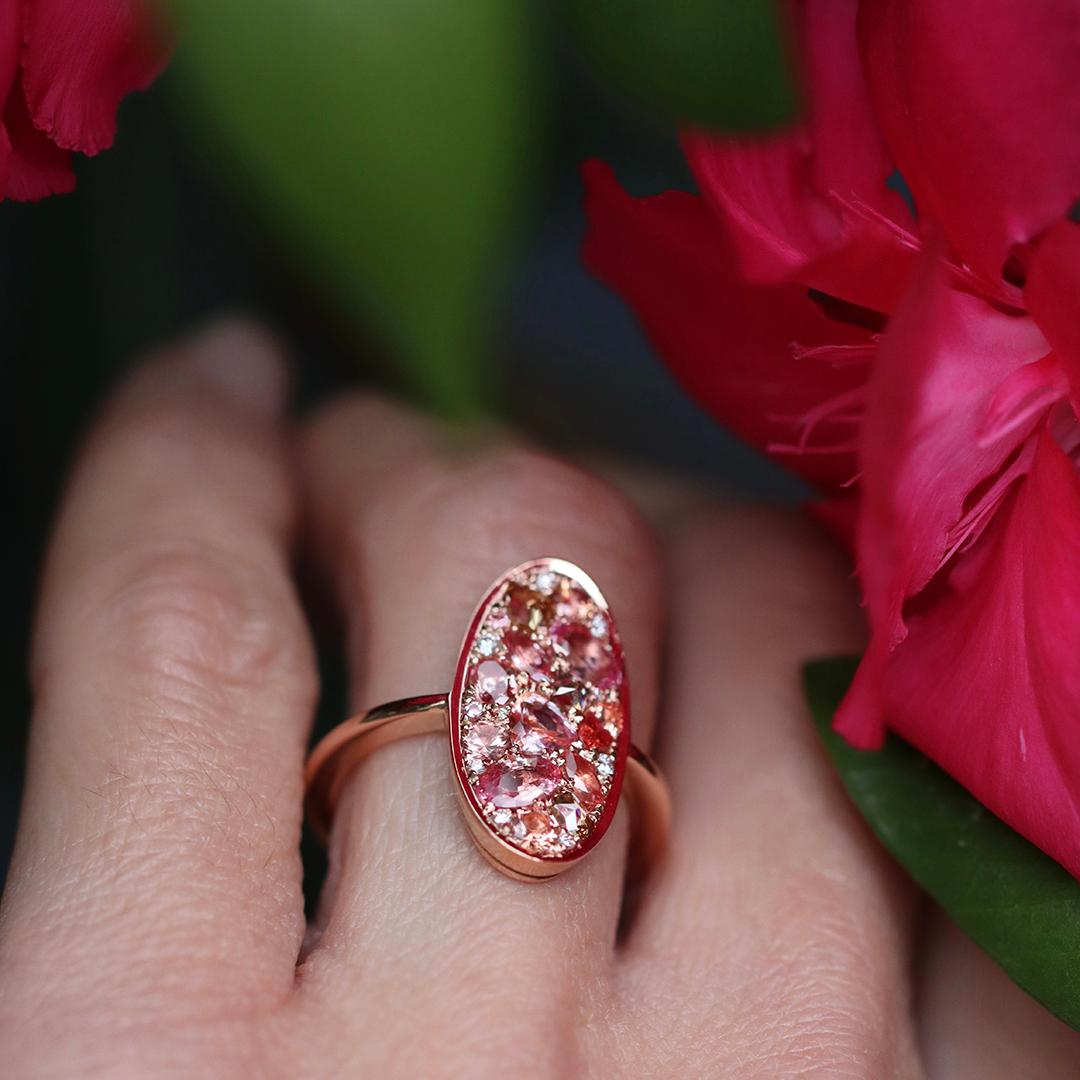 Joke Quick Rose gold Padparadscha Sapphire Diamond Pavé Mosaic Ring 4