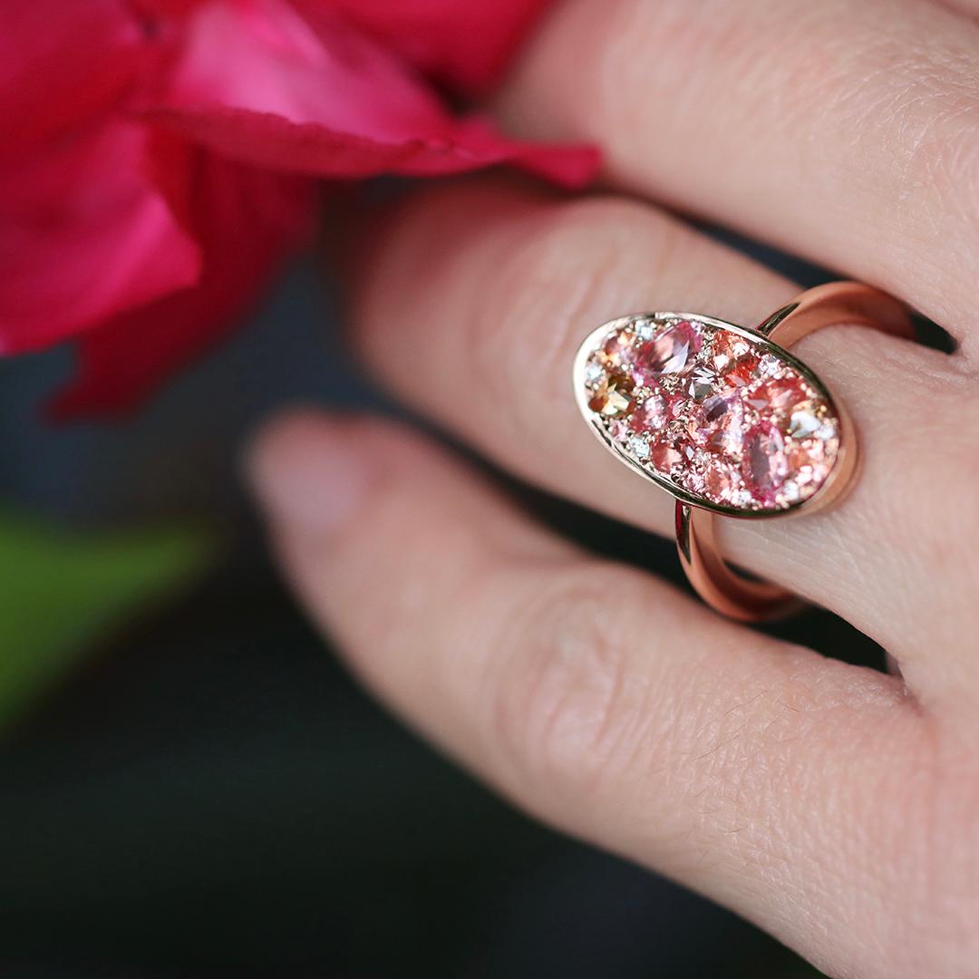 Joke Quick Rose gold Padparadscha Sapphire Diamond Pavé Mosaic Ring 5