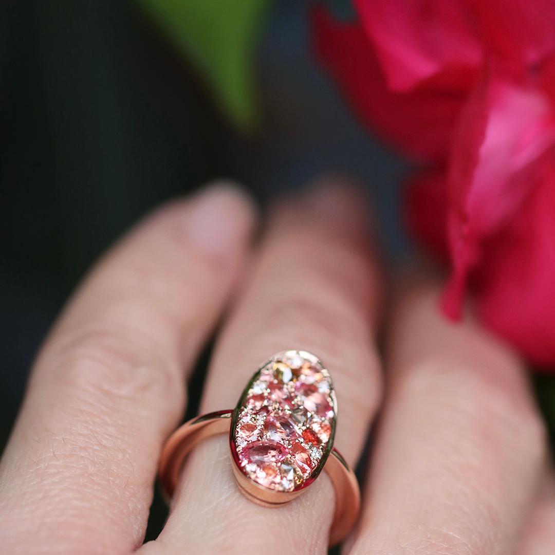 Joke Quick Rose gold Padparadscha Sapphire Diamond Pavé Mosaic Ring 6