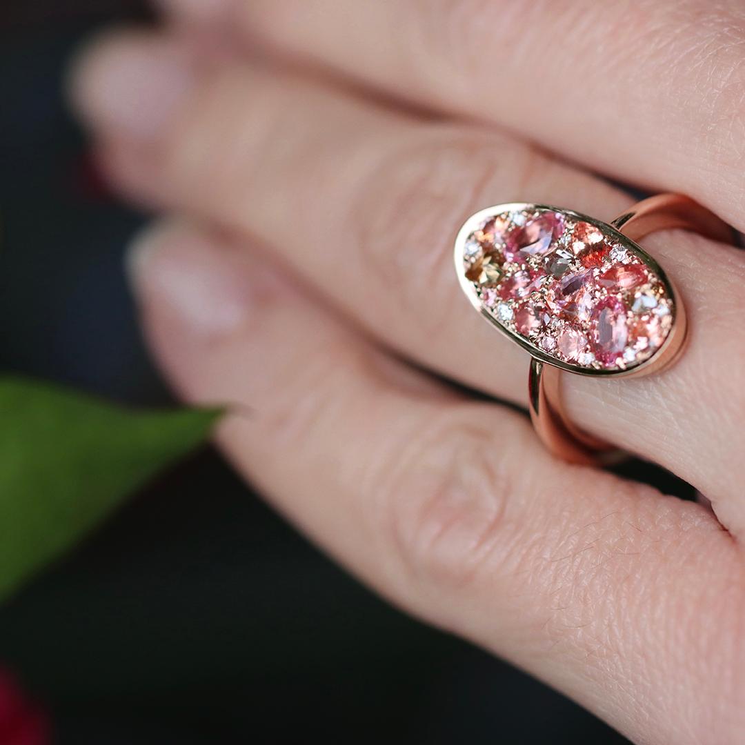Joke Quick Rose gold Padparadscha Sapphire Diamond Pavé Mosaic Ring 7