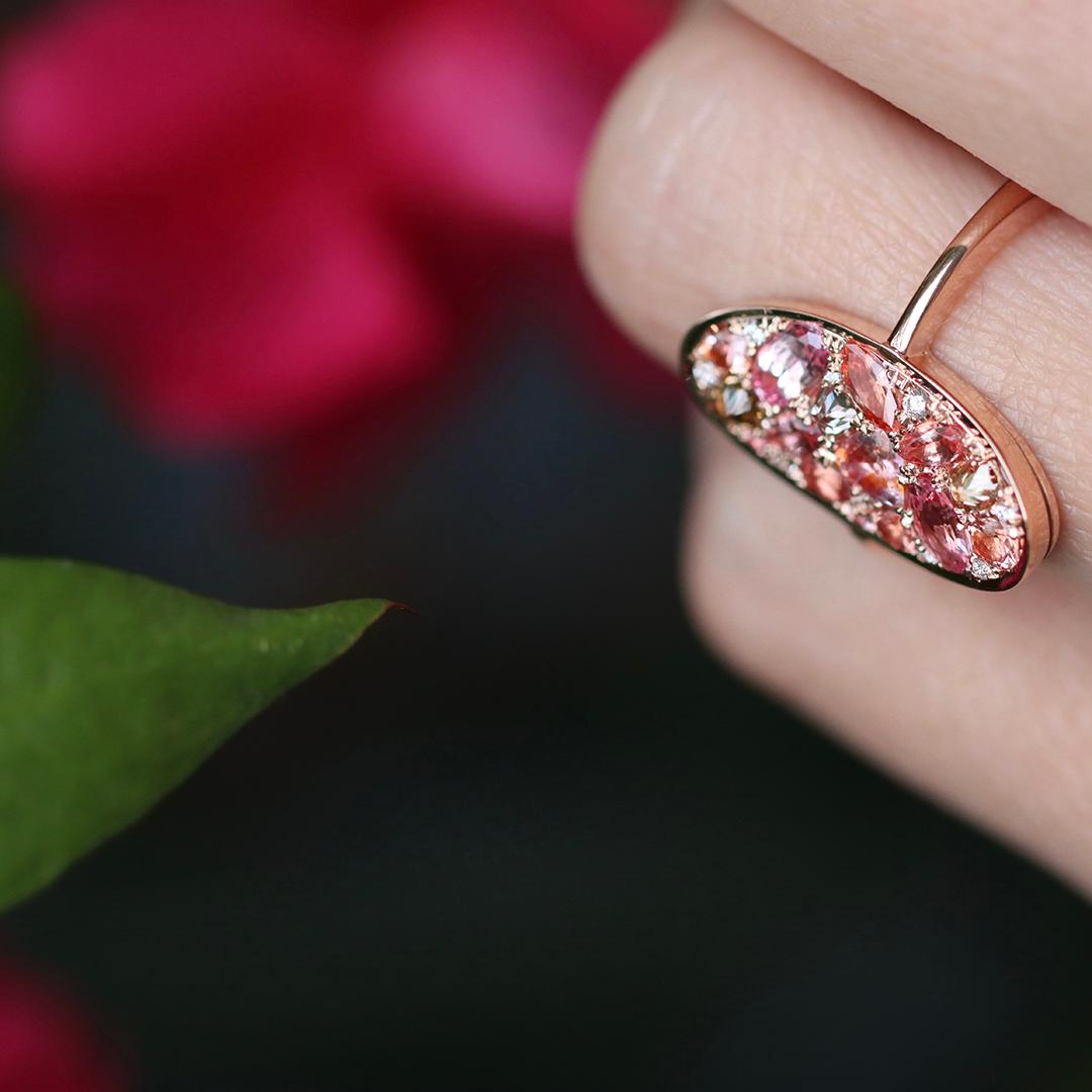 Joke Quick Rose gold Padparadscha Sapphire Diamond Pavé Mosaic Ring 8
