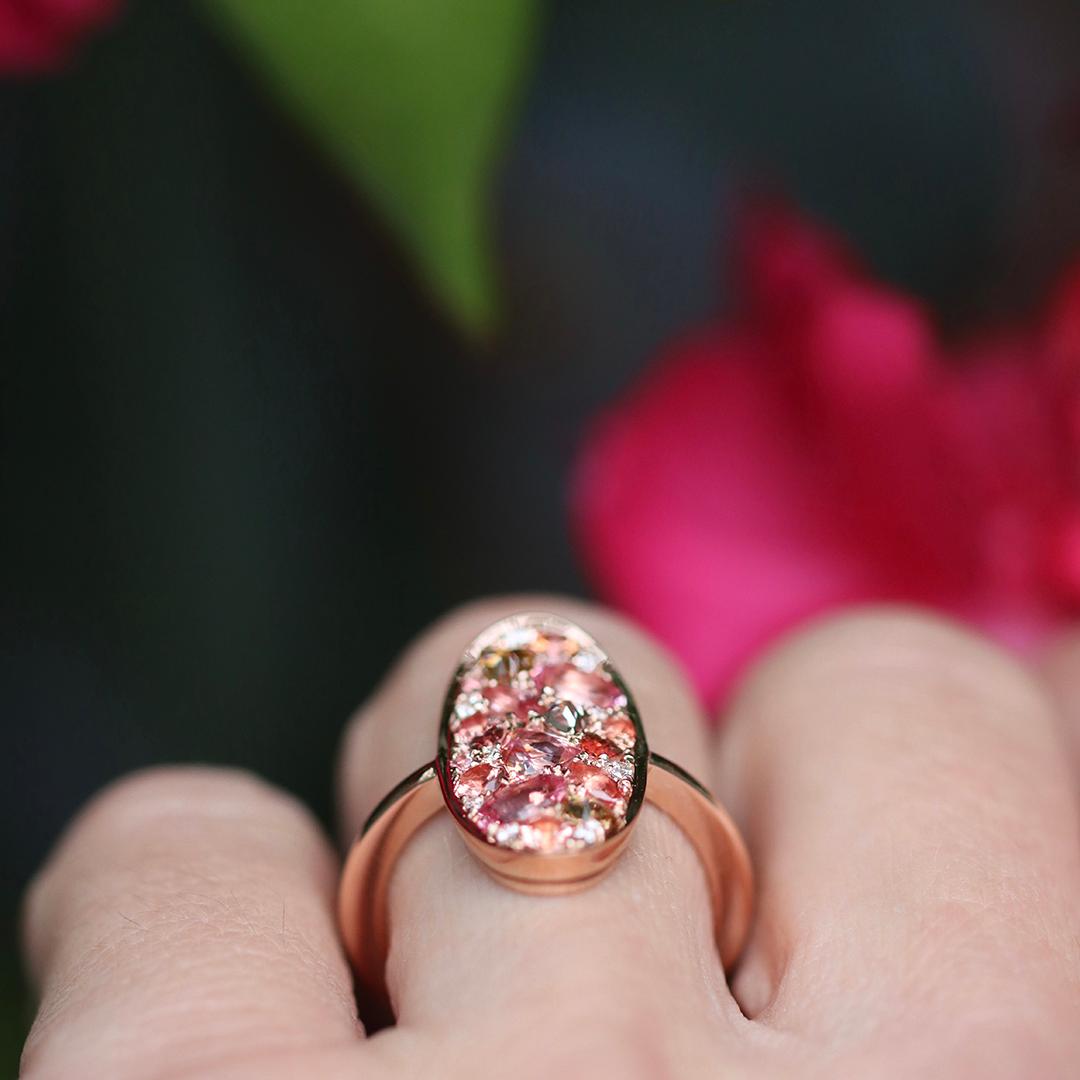 Joke Quick Rose gold Padparadscha Sapphire Diamond Pavé Mosaic Ring 9