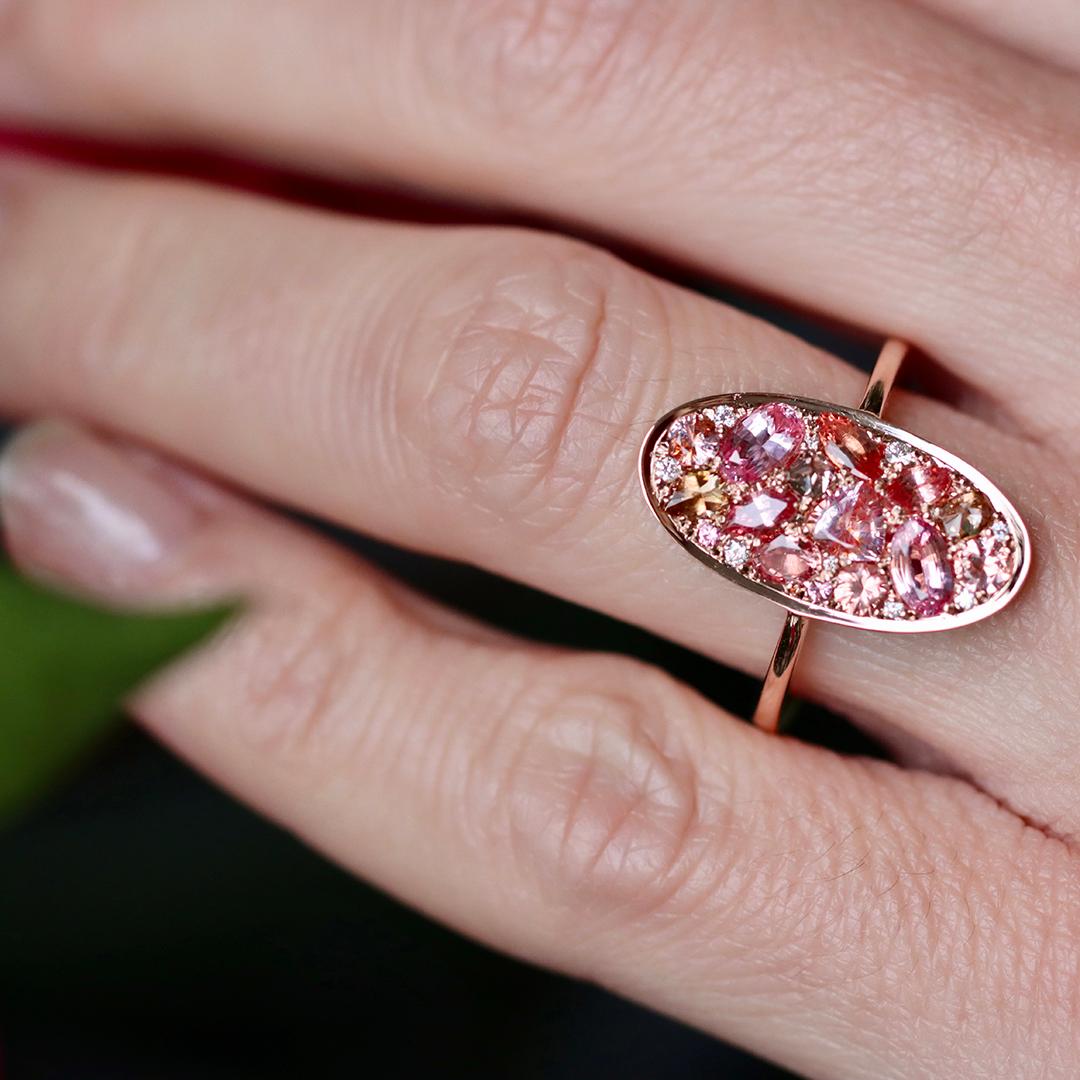 Joke Quick Rose gold Padparadscha Sapphire Diamond Pavé Mosaic Ring 10