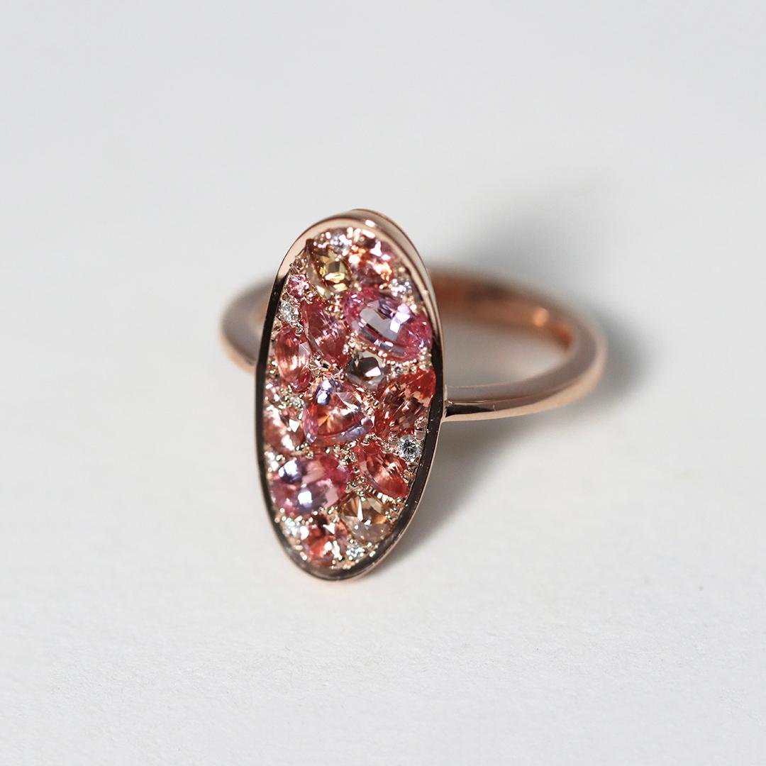 Women's Joke Quick Rose gold Padparadscha Sapphire Diamond Pavé Mosaic Ring