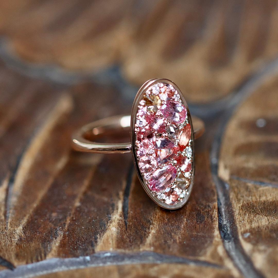 Joke Quick Rose gold Padparadscha Sapphire Diamond Pavé Mosaic Ring 1