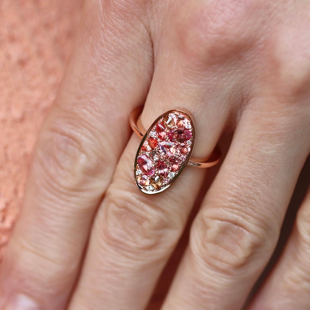 Joke Quick Rose gold Padparadscha Sapphire Diamond Pavé Mosaic Ring 2