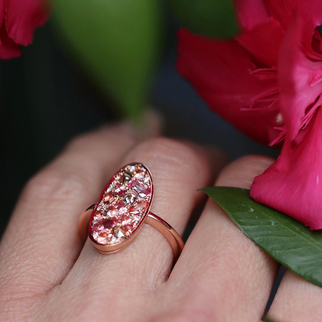 Joke Quick Rose gold Padparadscha Sapphire Diamond Pavé Mosaic Ring 3