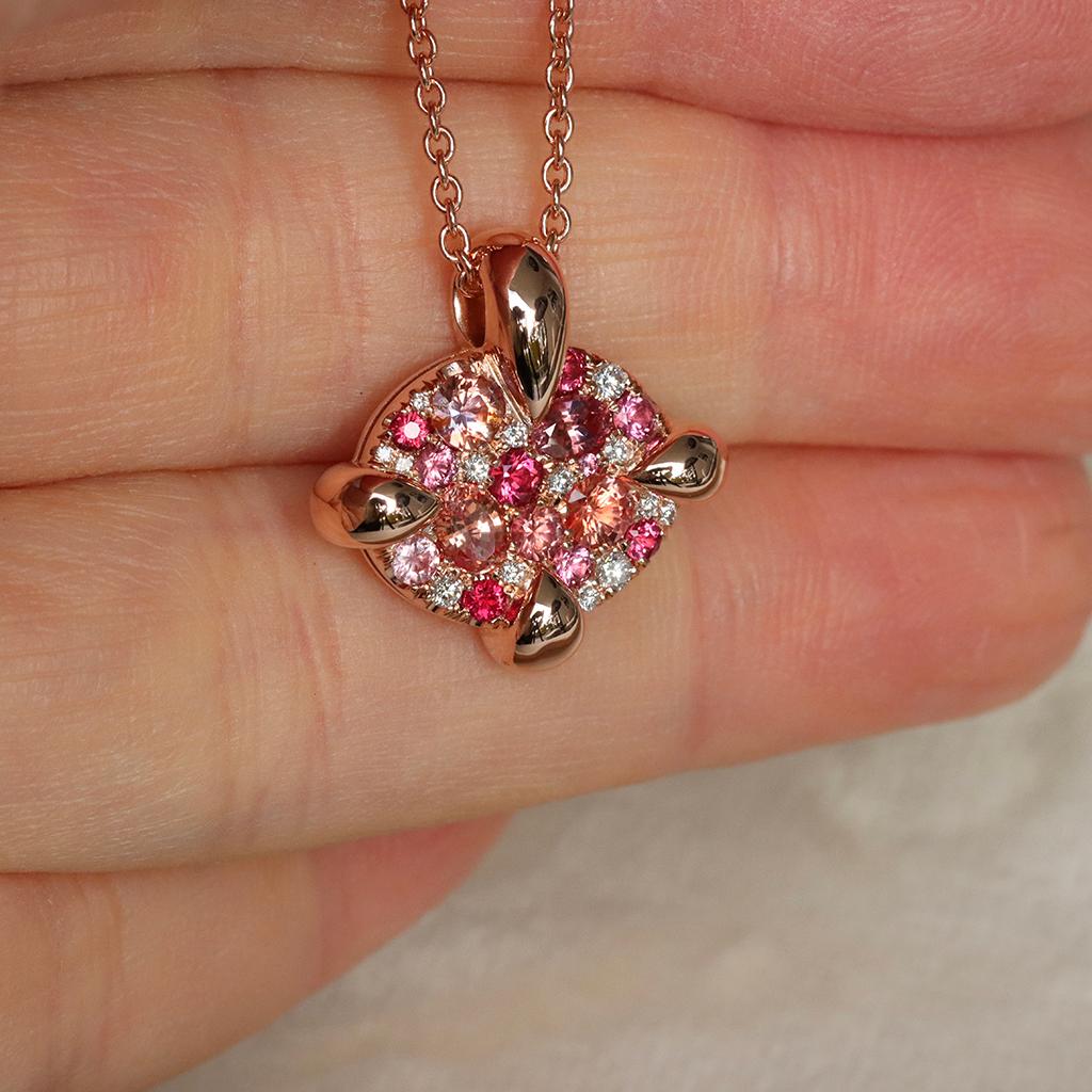 Contemporary Joke Quick Rose Gold Padparadscha Sapphire Red Spinel Diamond Pave Pendant 