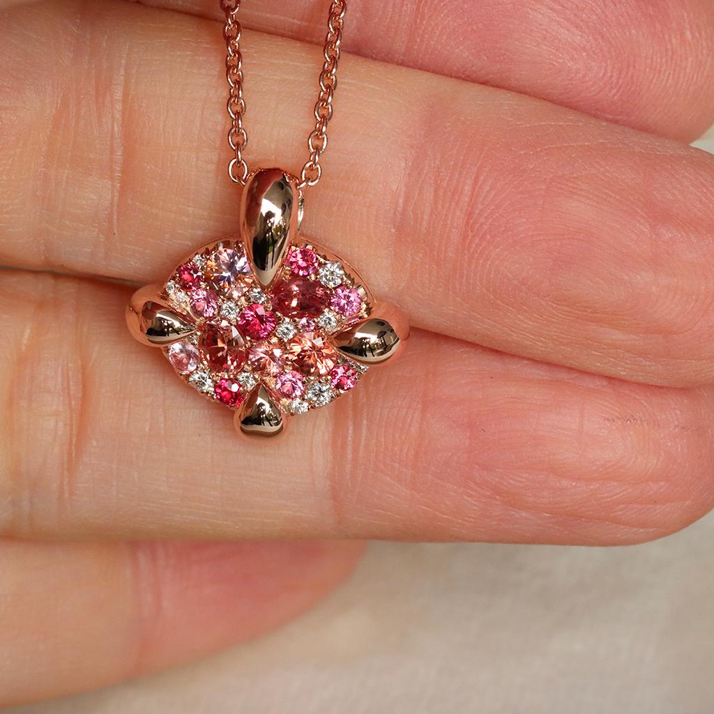 Joke Quick Rose Gold Padparadscha Sapphire Red Spinel Diamond Pave Pendant  In New Condition In Antwerp, BE