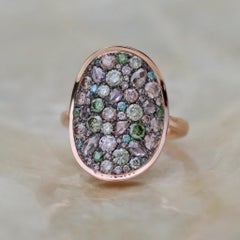 Joke Quick Rose Gold Pink Green Blue Diamond, Pink Rose-Cut Diamond Mosaic Ring