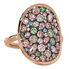 Joke Quick Rose Gold Pink Green Blue Diamond, Pink Rose-Cut Diamond Mosaic Ring