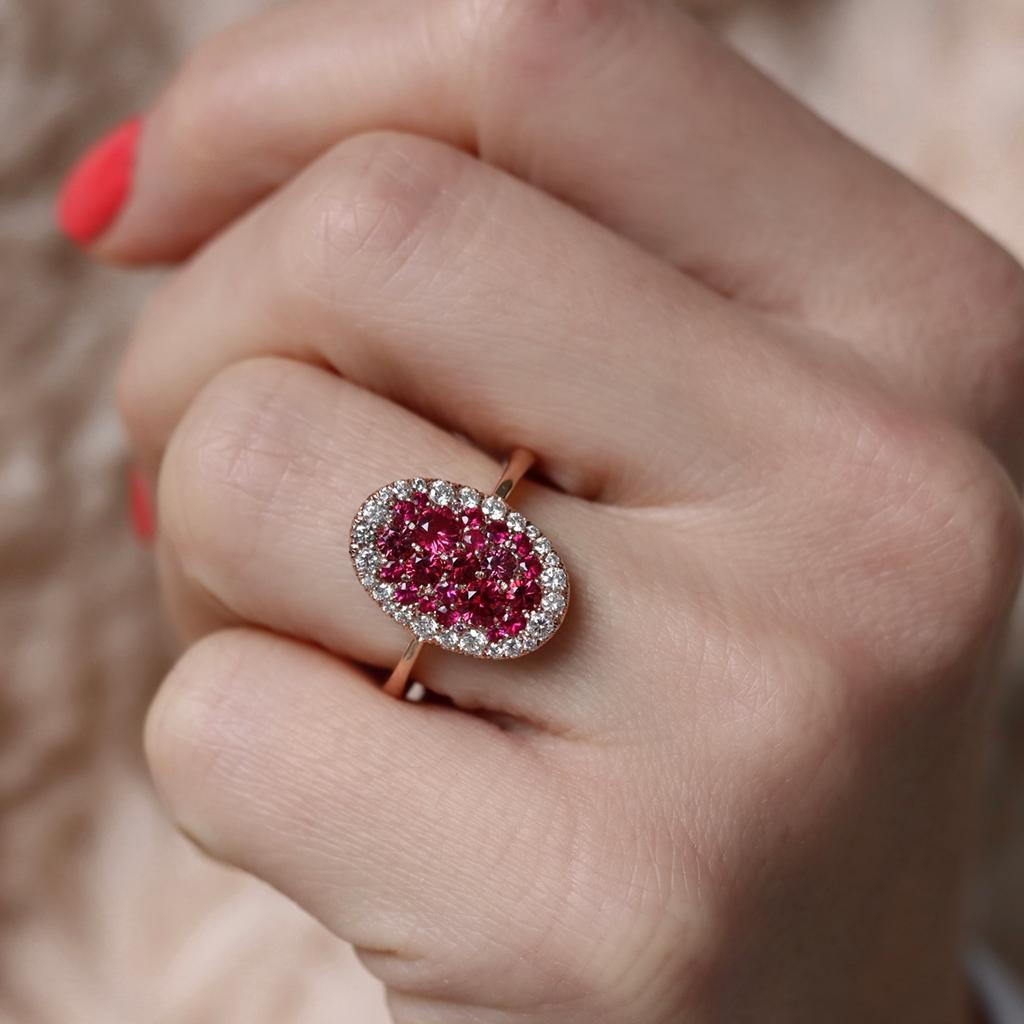 Joke Quick Rose Gold Red Spinel Pigeon's Blood Red Ruby Diamond Mosaic Pave Ring 1