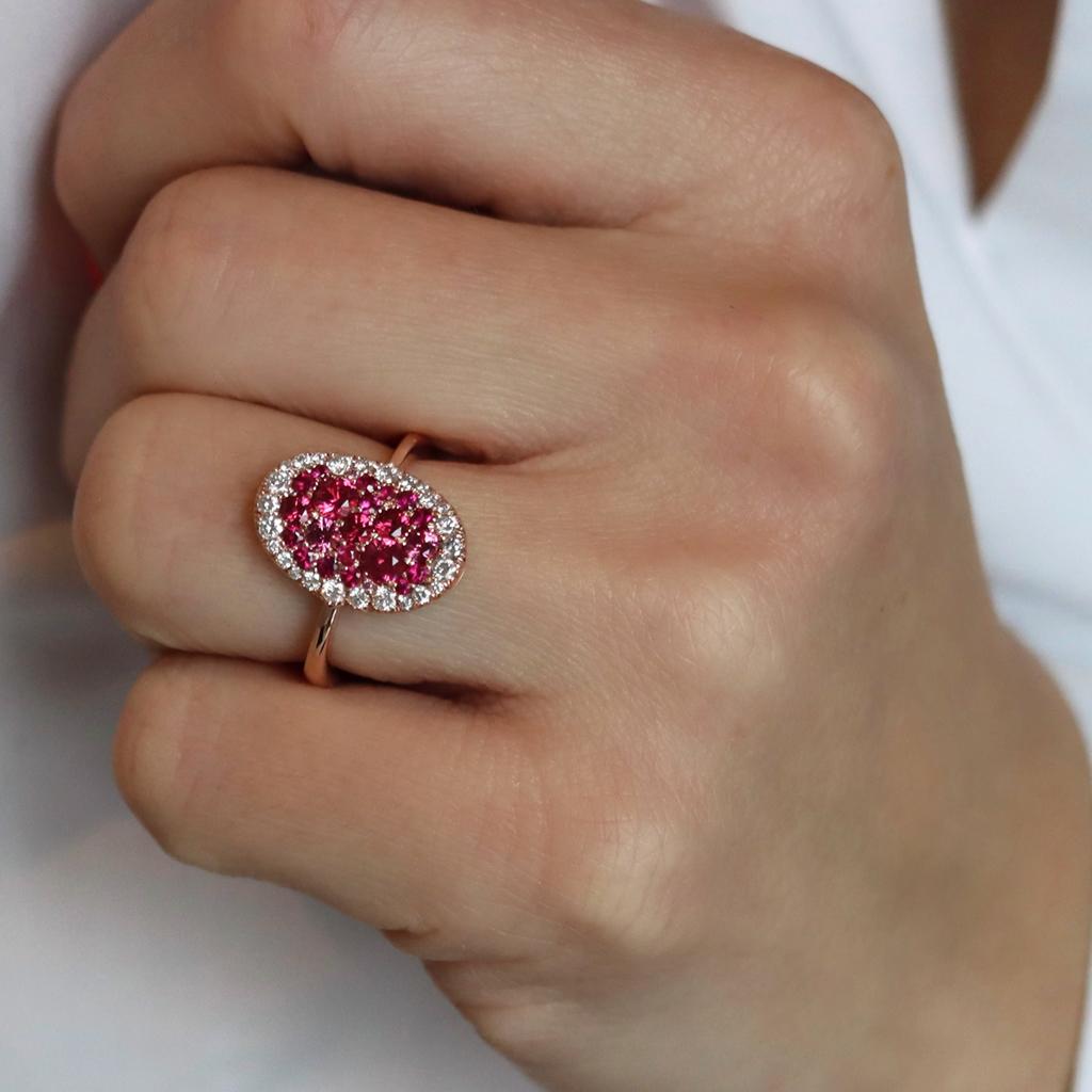 Joke Quick Rose Gold Red Spinel Pigeon's Blood Red Ruby Diamond Mosaic Pave Ring 2