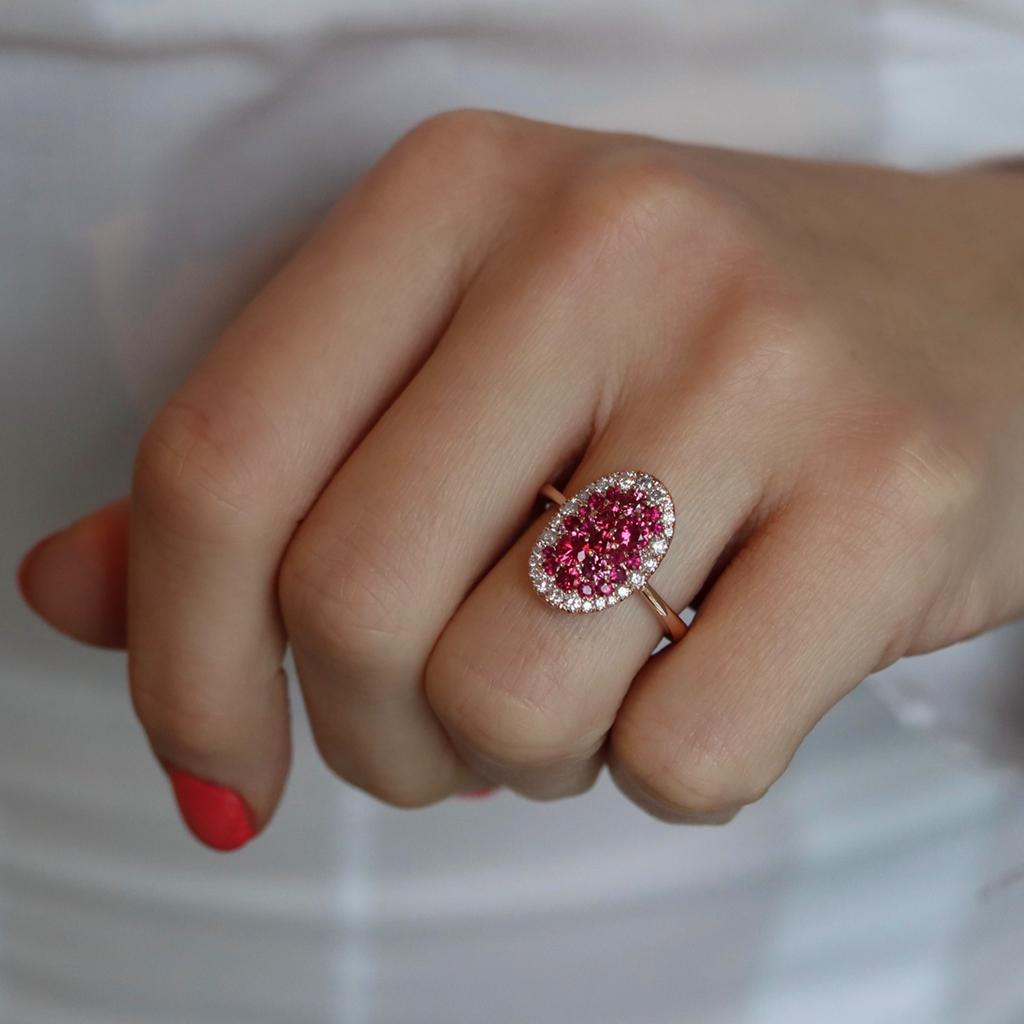 Joke Quick Rose Gold Red Spinel Pigeon's Blood Red Ruby Diamond Mosaic Pave Ring 3