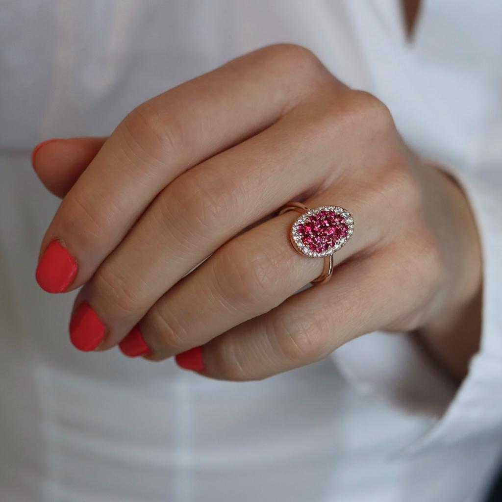 Joke Quick Rose Gold Red Spinel Pigeon's Blood Red Ruby Diamond Mosaic Pave Ring 6