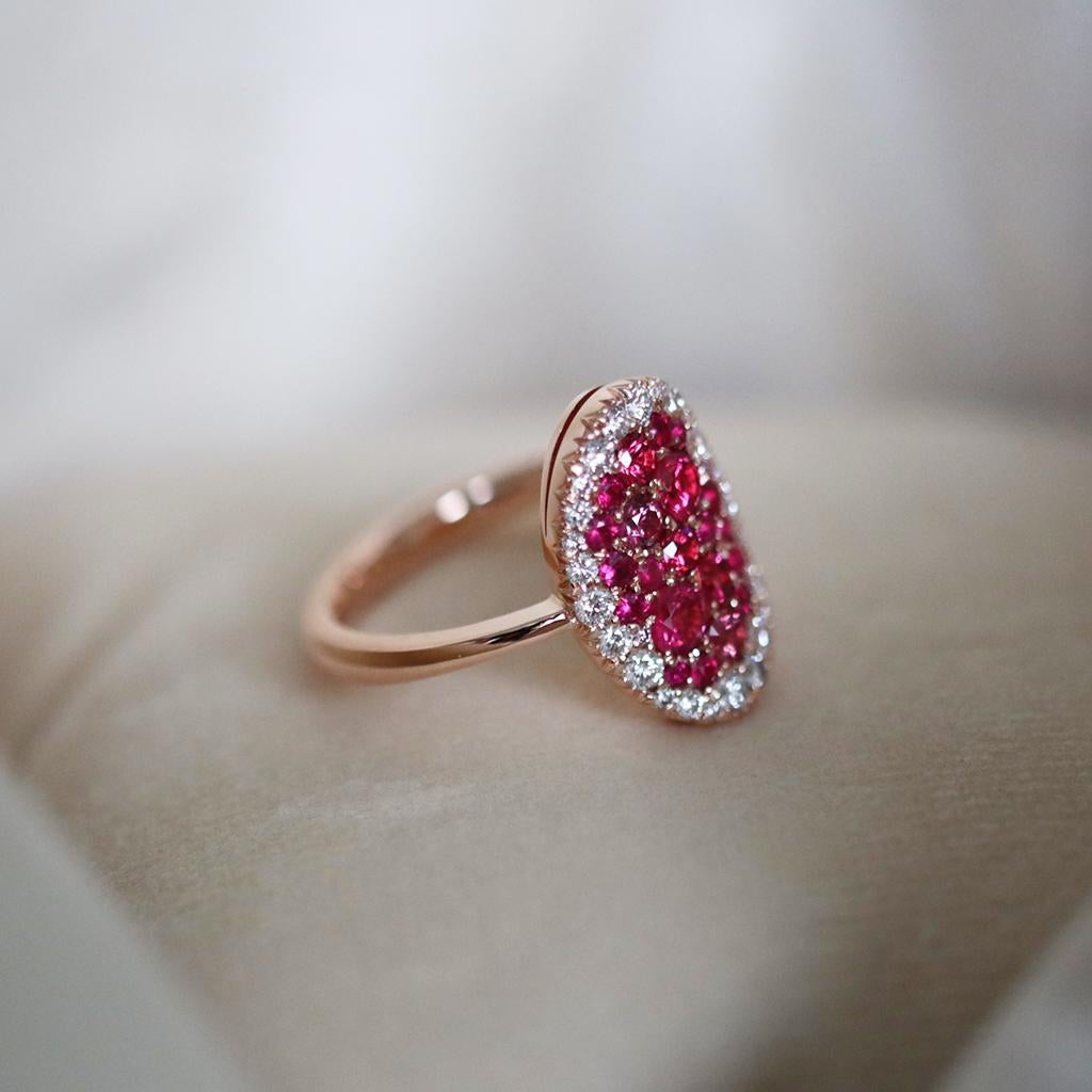 Brilliant Cut Joke Quick Rose Gold Red Spinel Pigeon's Blood Red Ruby Diamond Mosaic Pave Ring