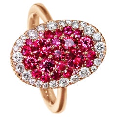 Joke Quick Rose Gold Red Spinel Pigeon's Blood Red Ruby Diamond Mosaic Pave Ring
