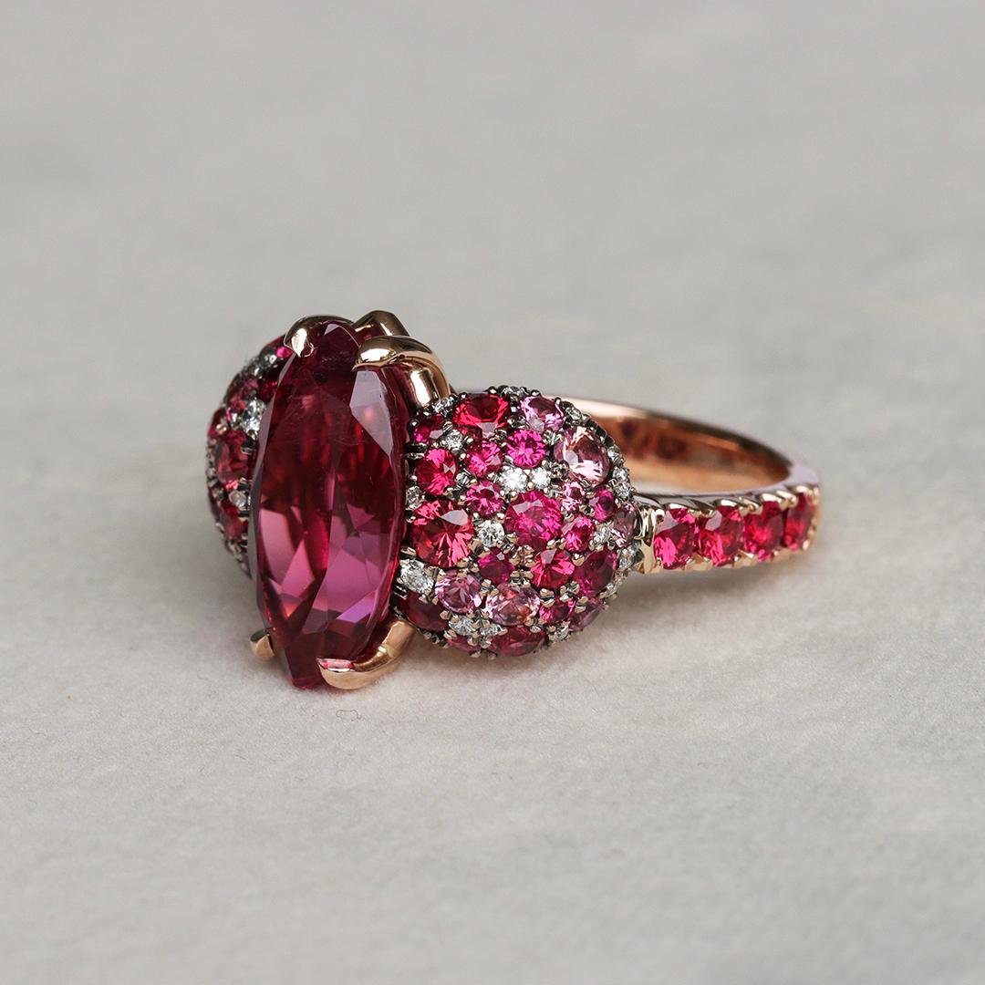 Joke Quick Rubellite Ruby Red Spinel Padparadscha Sapphire Coctail Ring For Sale 2