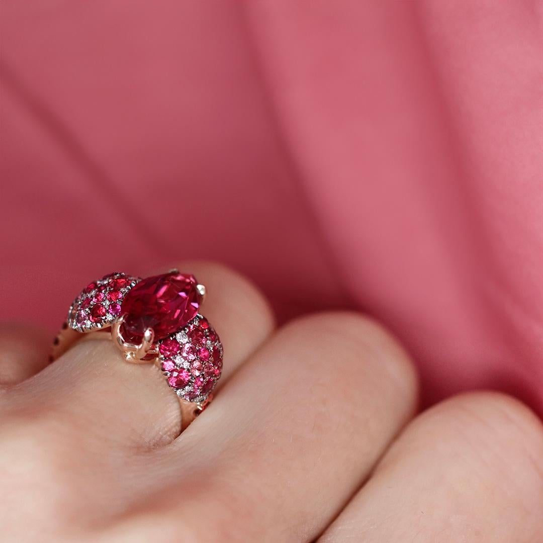 Joke Quick Rubellite Ruby Red Spinel Padparadscha Sapphire Coctail Ring For Sale 5