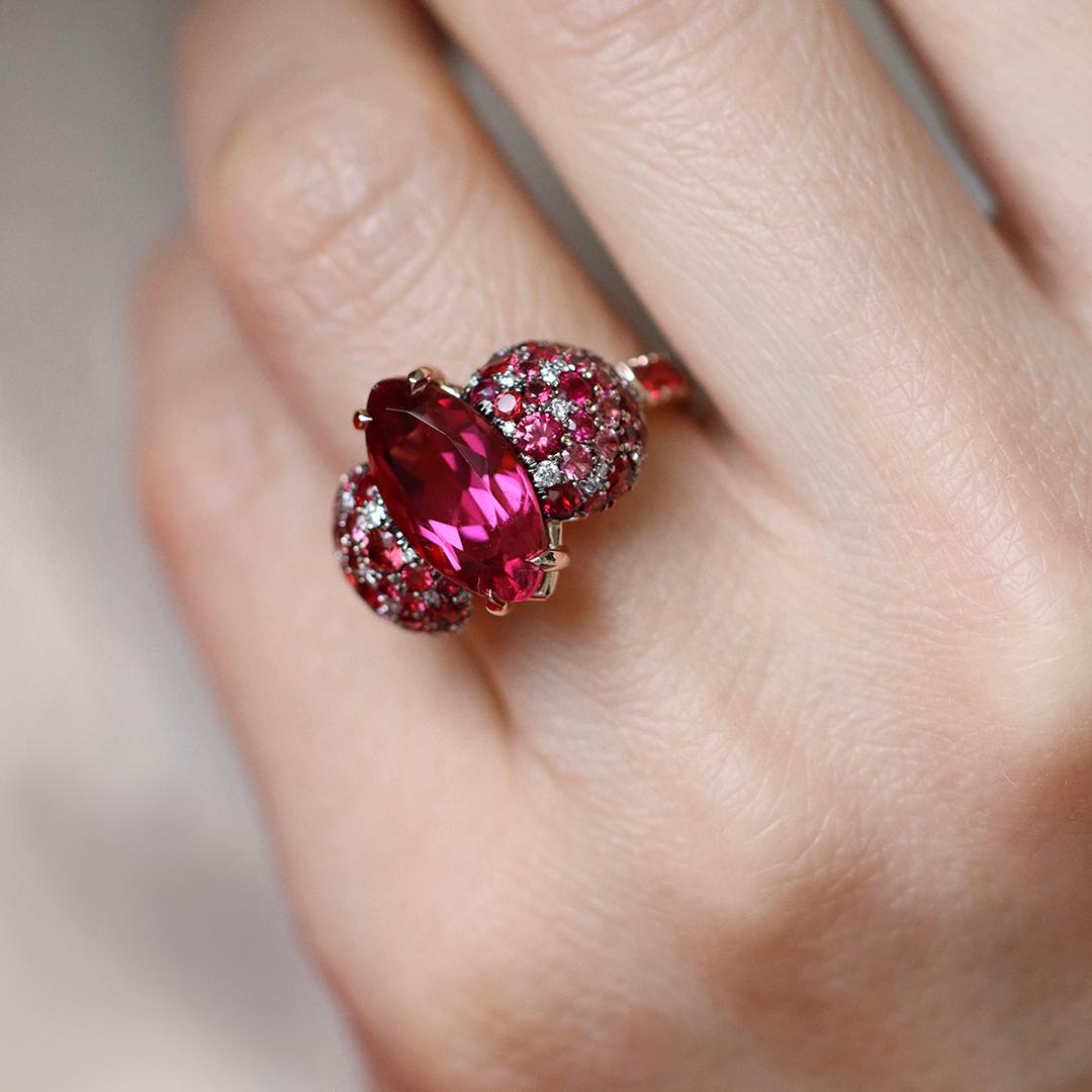 Joke Quick Rubellite Ruby Red Spinel Padparadscha Sapphire Coctail Ring For Sale 5