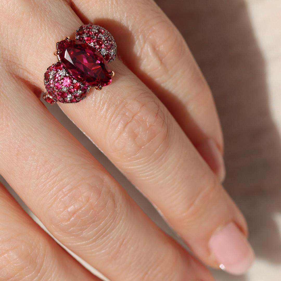 Joke Quick Rubellite Ruby Red Spinel Padparadscha Sapphire Coctail Ring For Sale 9