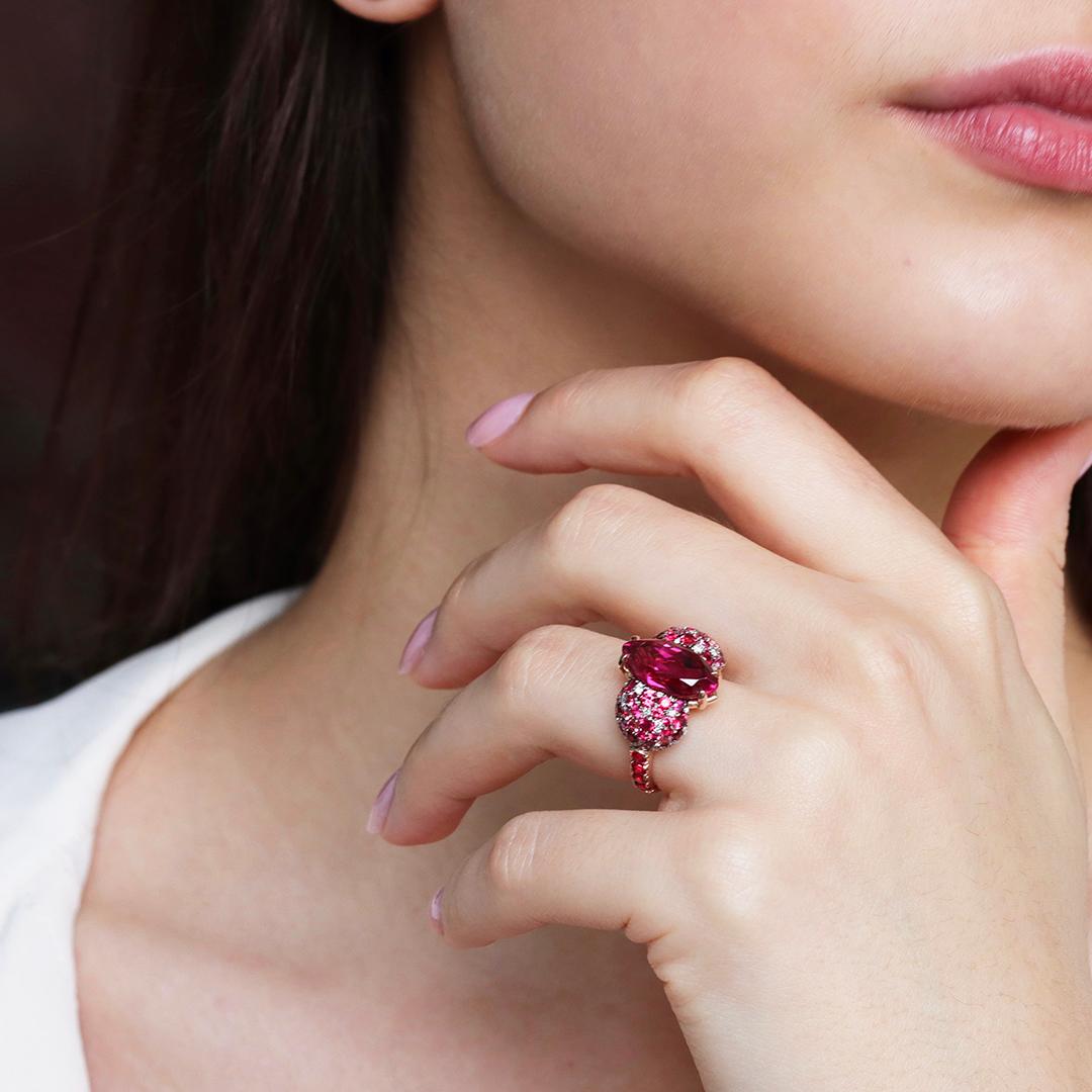 Joke Quick Rubelita Rubí Rojo Espinela Padparadscha Zafiro Anillo Coctail en venta 12