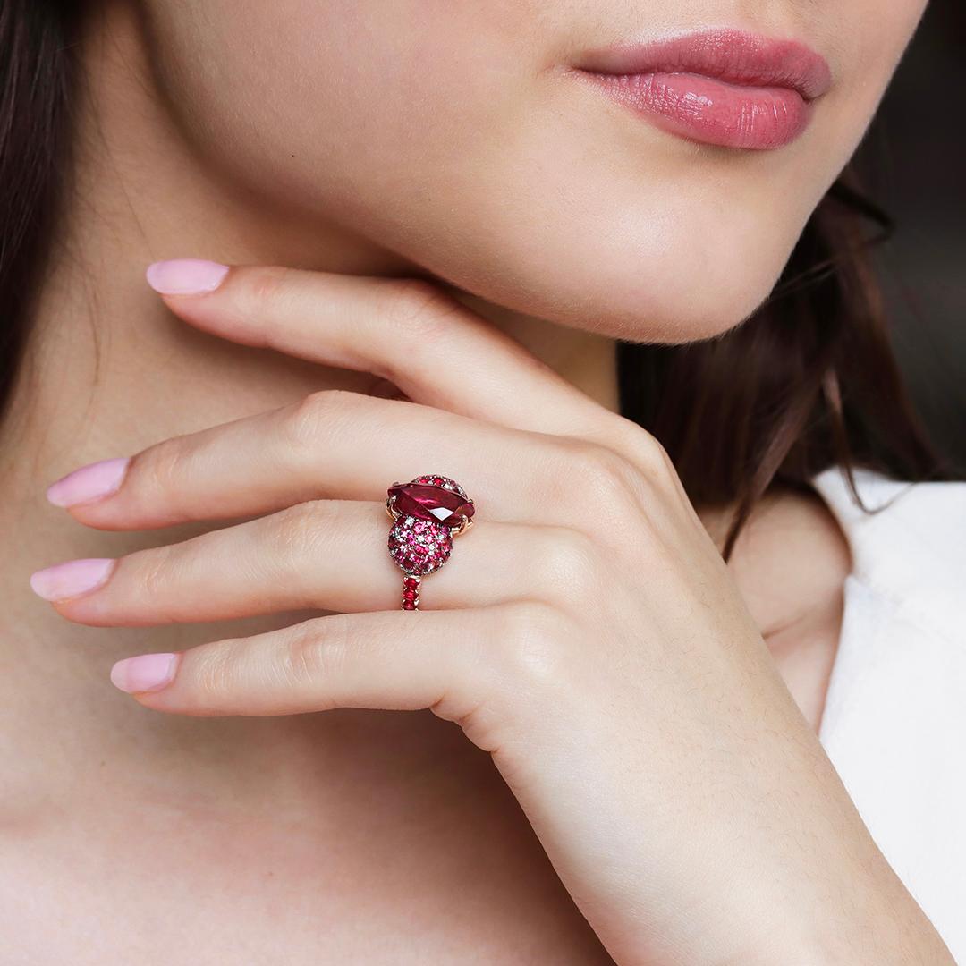 Joke Quick Rubelita Rubí Rojo Espinela Padparadscha Zafiro Anillo Coctail en venta 13