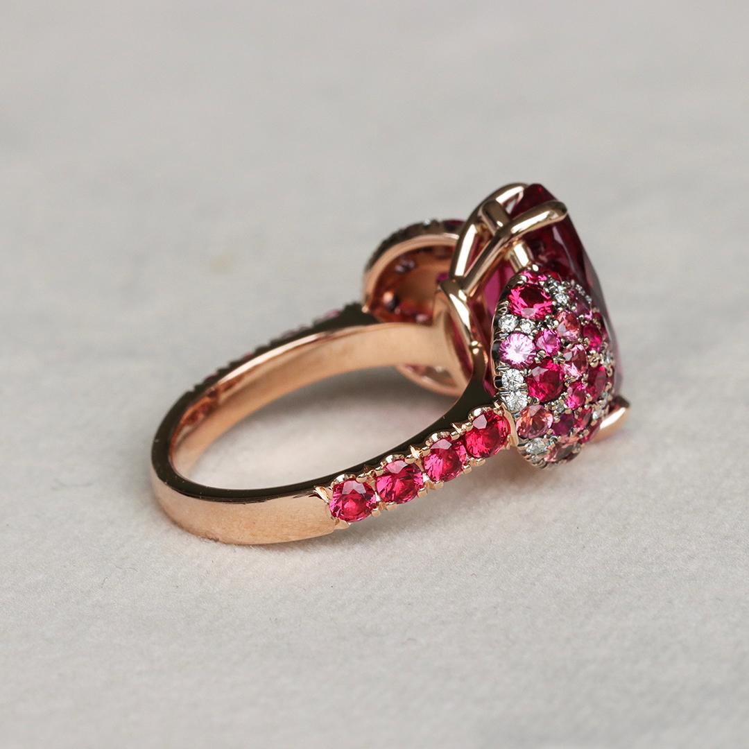 Contemporary Joke Quick Rubellite Ruby Red Spinel Padparadscha Sapphire Coctail Ring For Sale