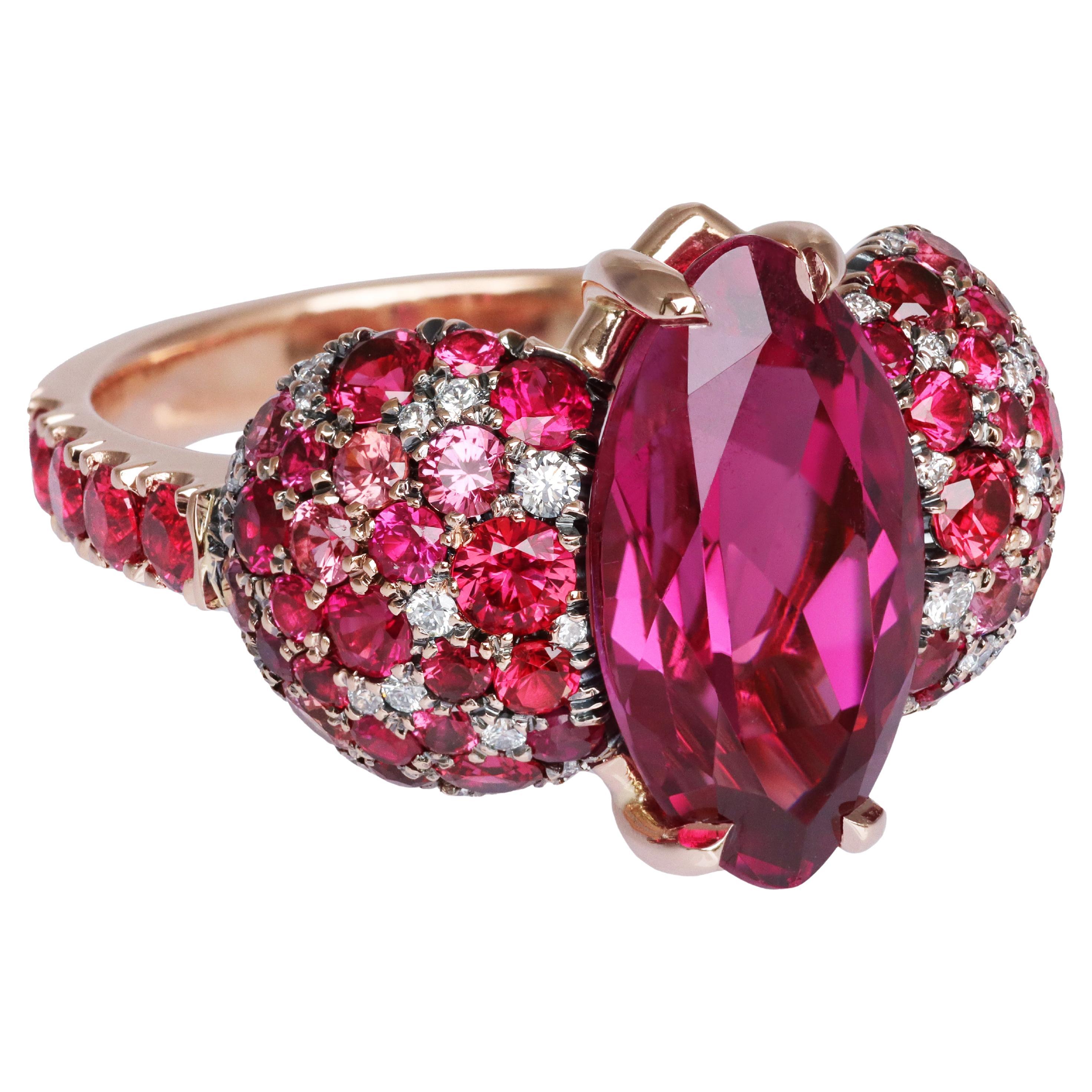 Joke Quick Rubellite Ruby Red Spinel Padparadscha Sapphire Coctail Ring