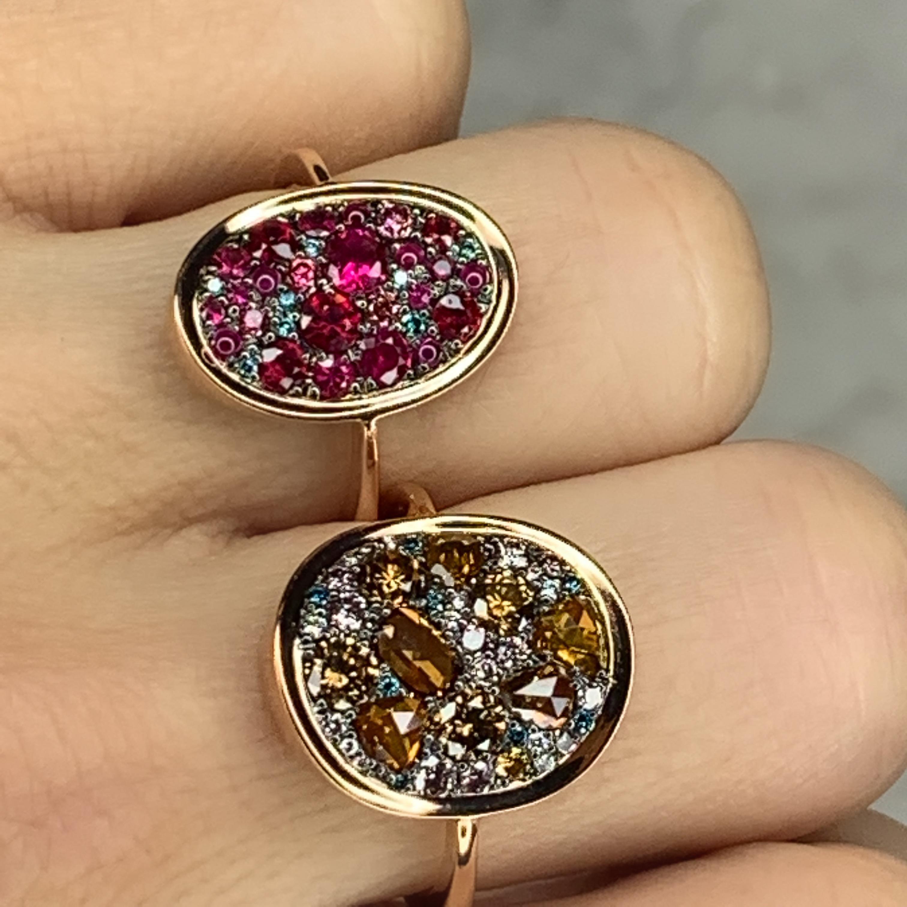 Ruby, Pink and Blue Diamond Pave Ring In New Condition In Antwerp, BE