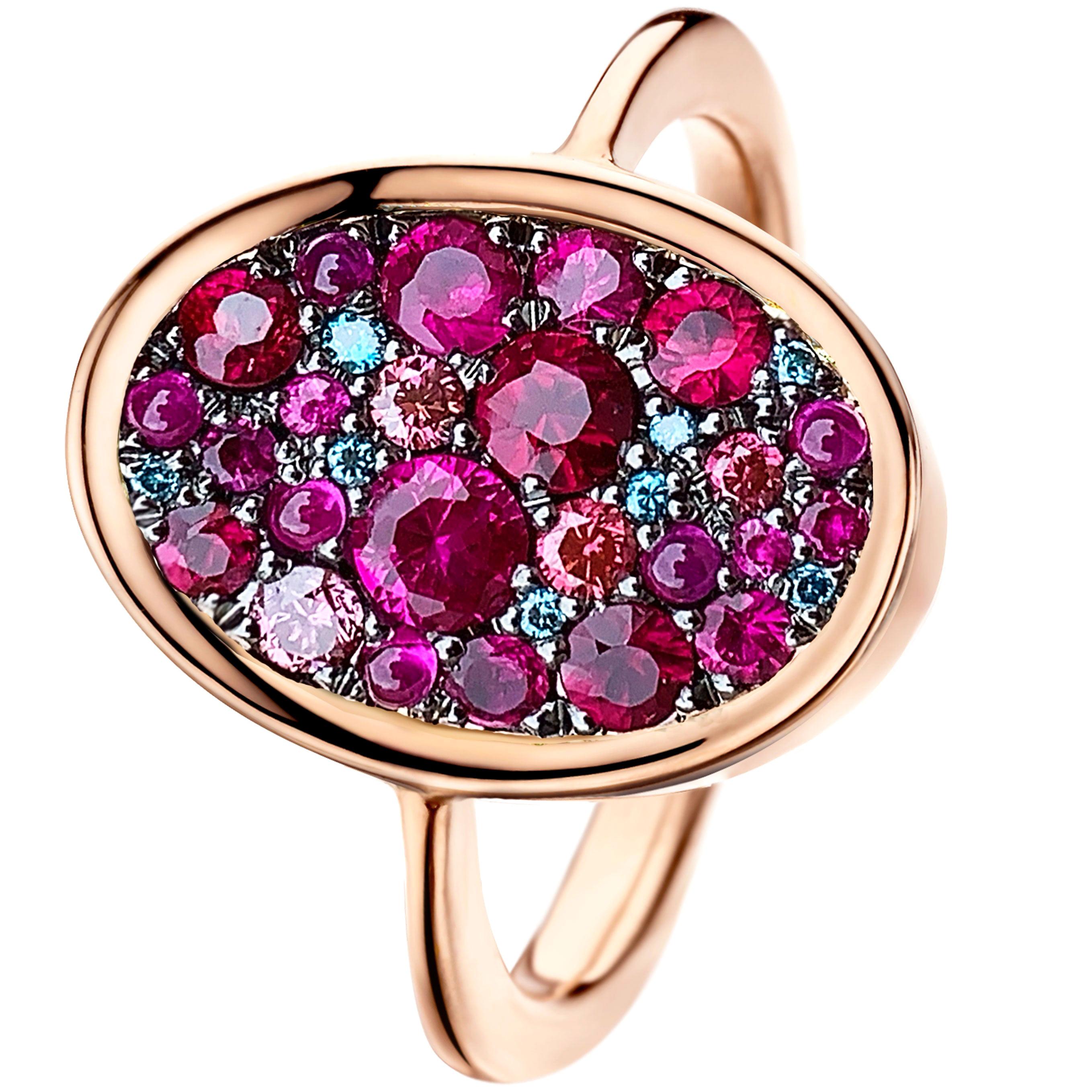 Ruby, Pink and Blue Diamond Pave Ring