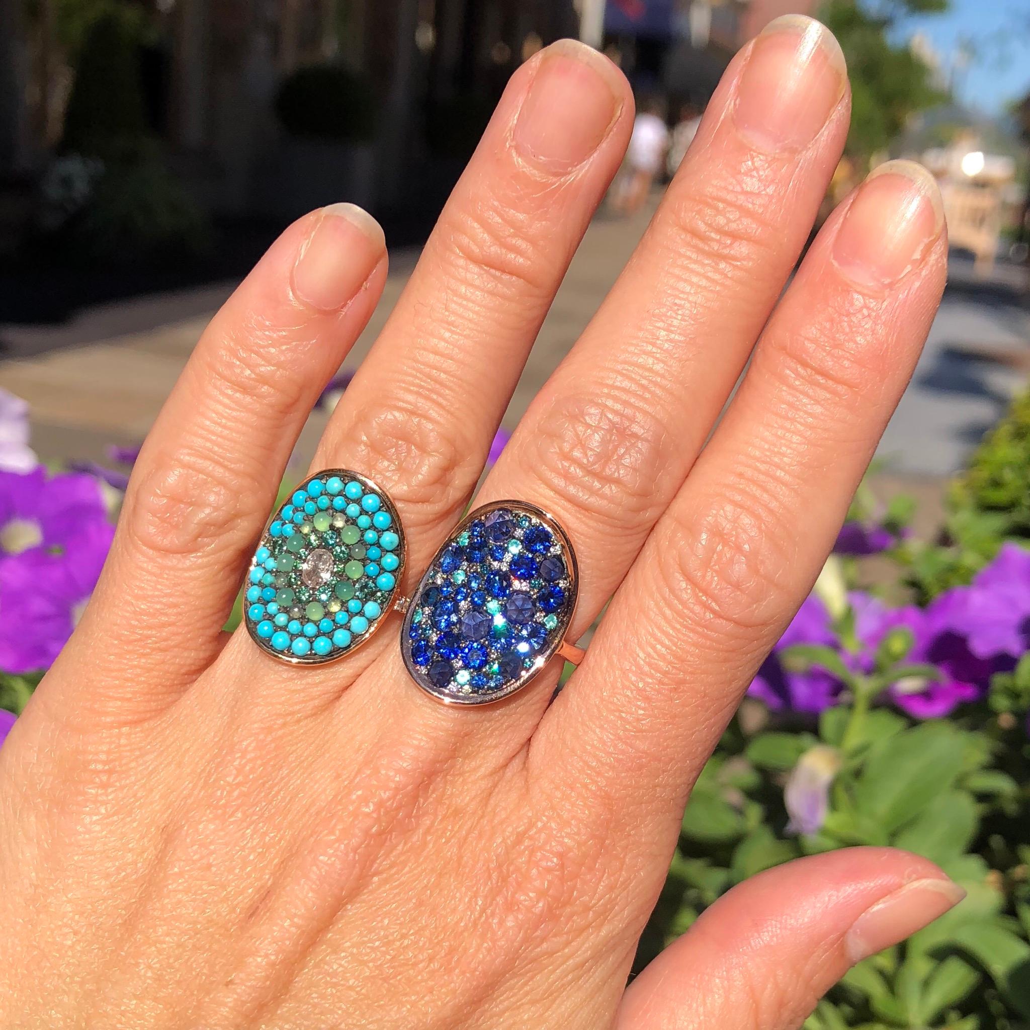 Women's Joke Quick Turquoise, Chrysophrase & 0, 61 carat Diamond ring