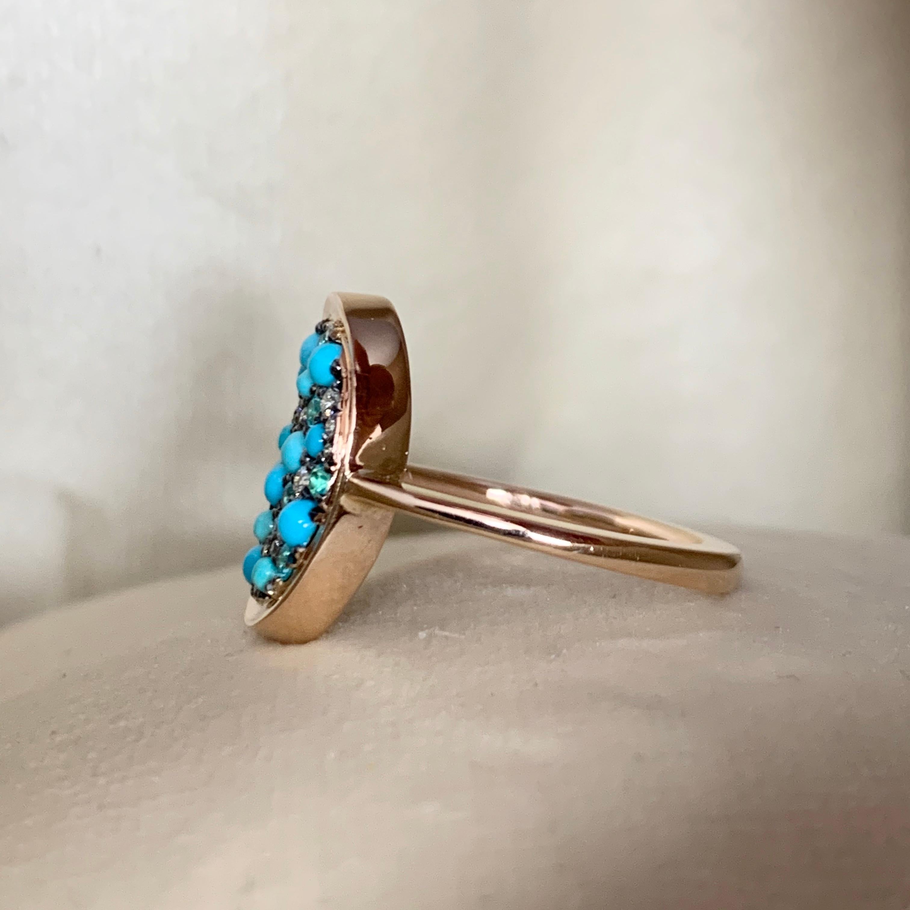 Joke Quick Turquoise, Paraïba tourmalines & Diamond ring In New Condition In Antwerp, BE